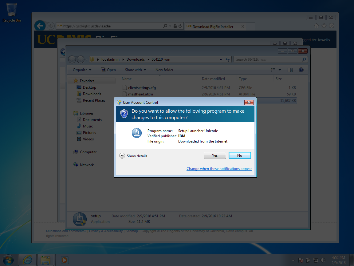 How do I install the BigFix agent on my Windows computer? ServiceHub