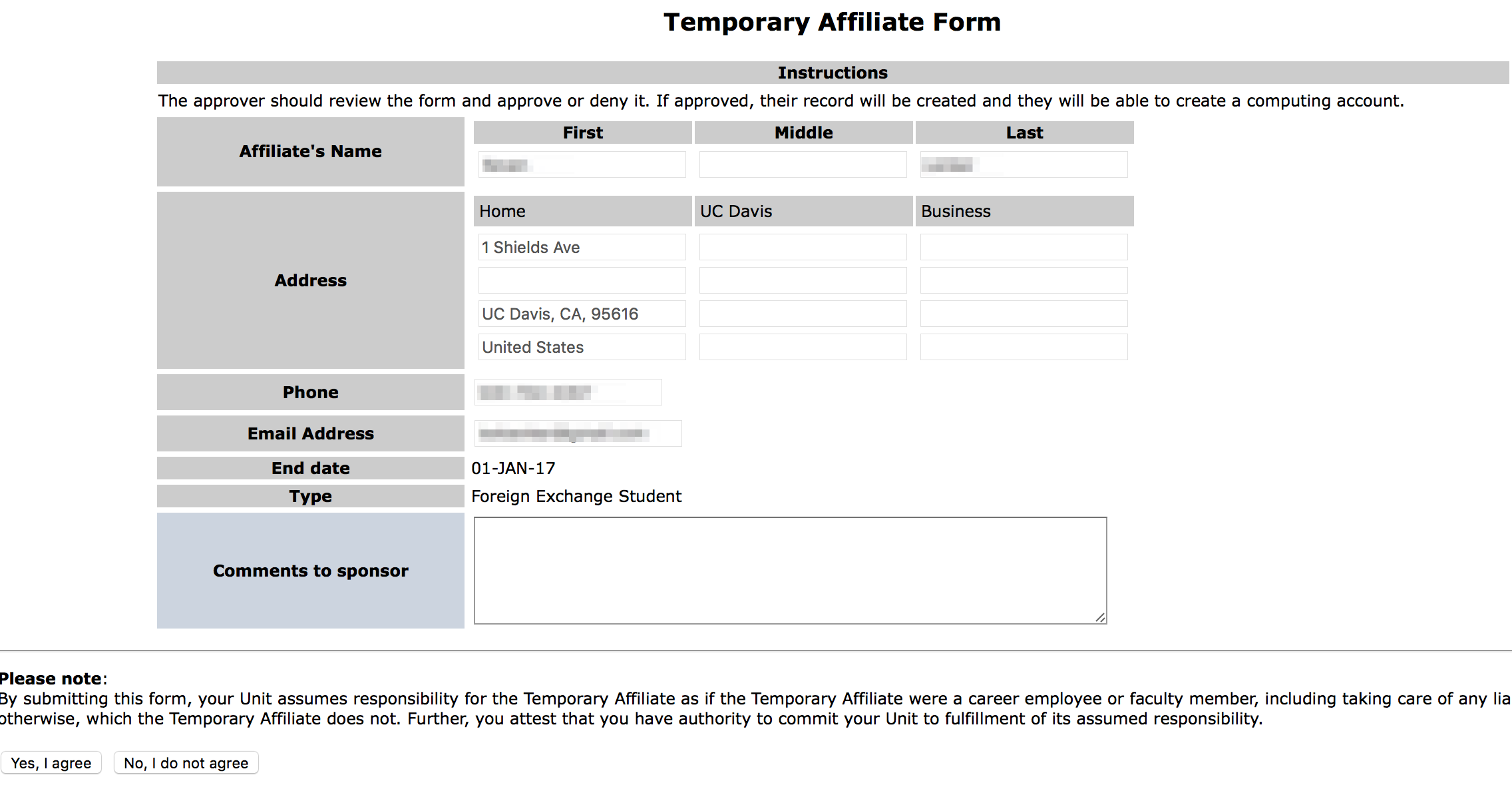 Successfully completed TAF form